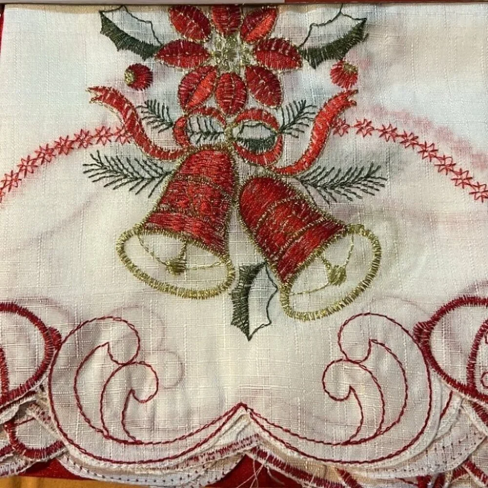 3PC Red Bells Christmas Kitchen Curtain Set - Picture 2 of 2